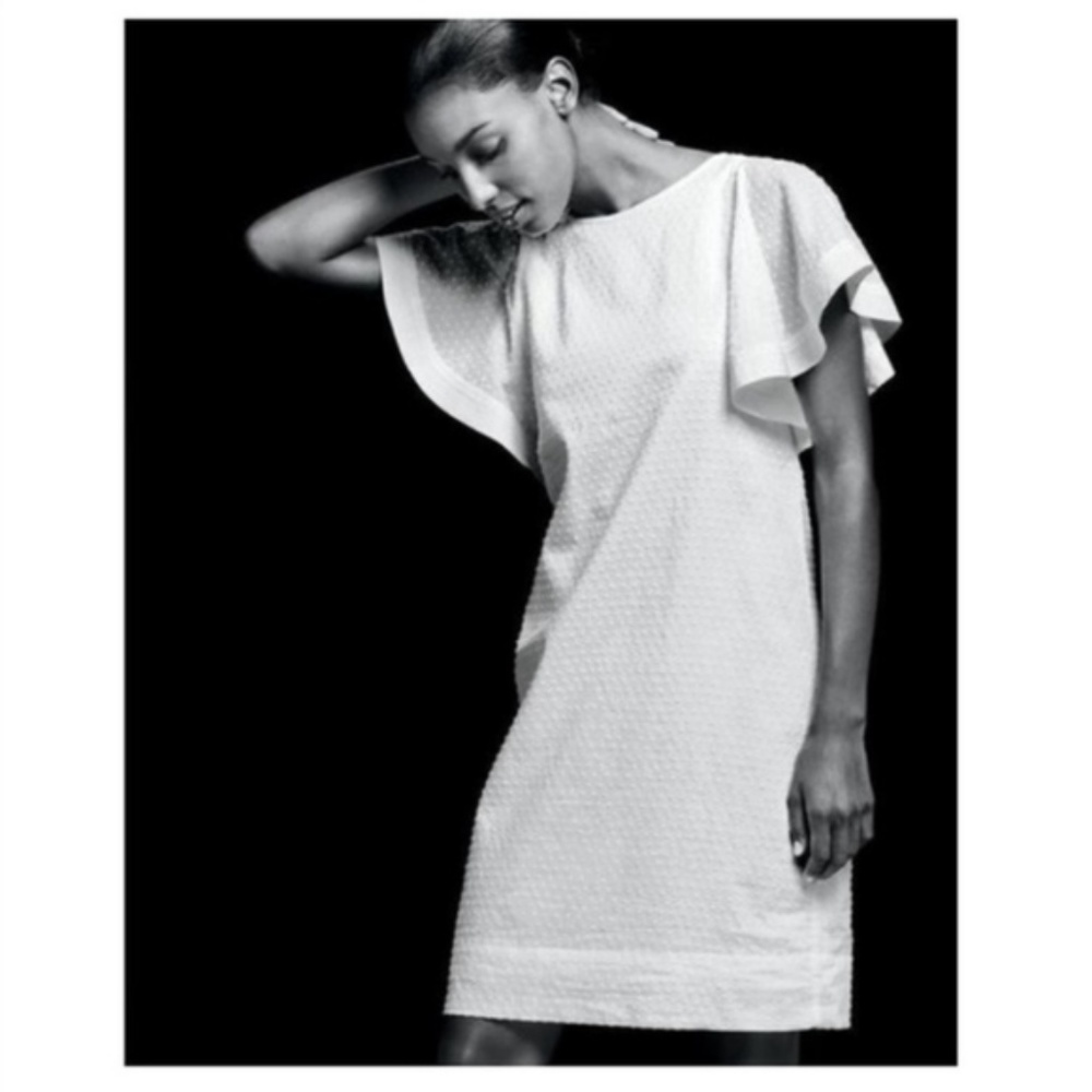 J. Crew Swiss-dot Flounce-sleeve Dress White
